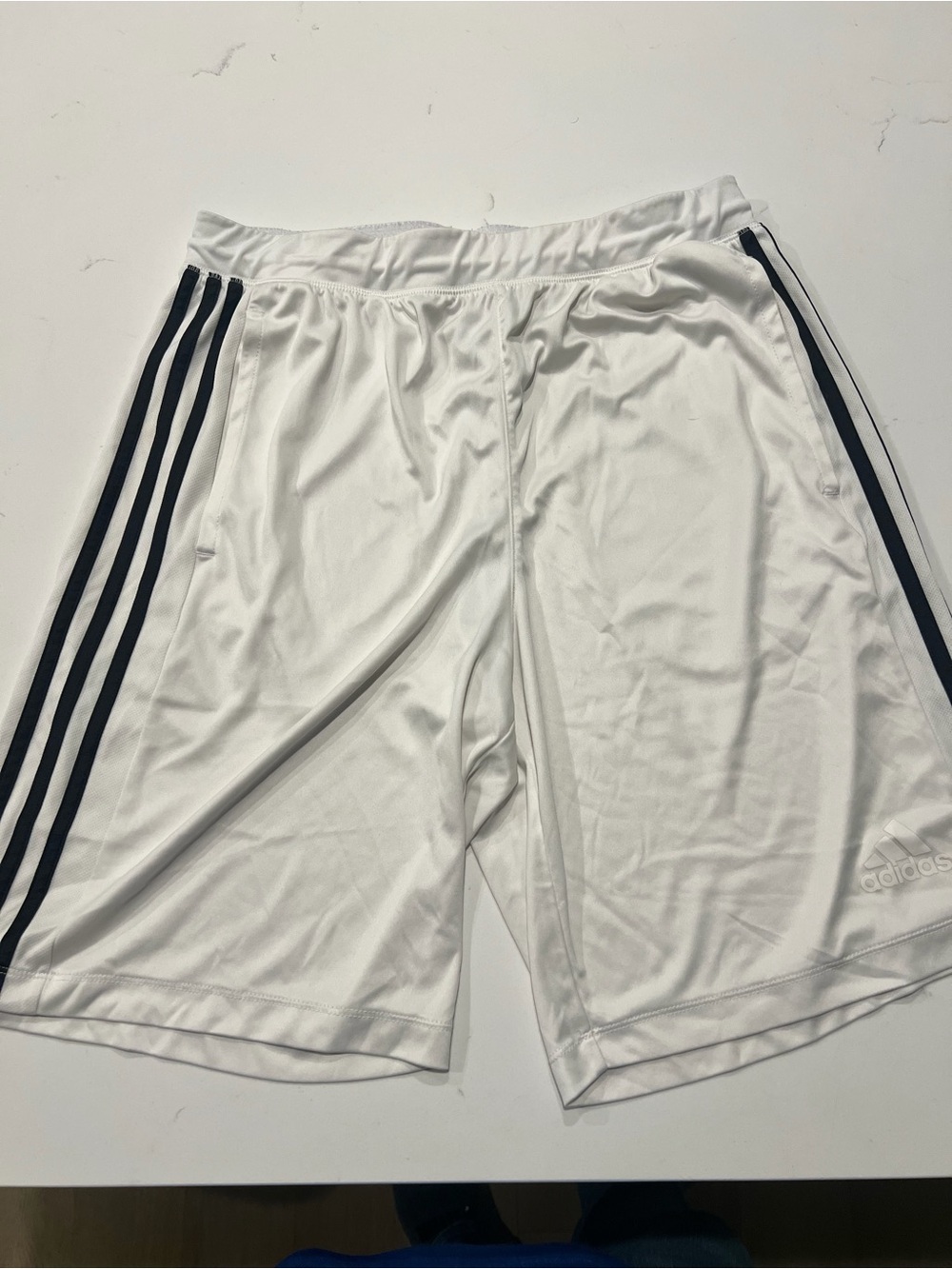 adidas Men’s White Athletic Shorts with Black Three-Stripes